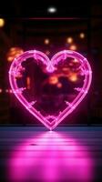 gloeiend liefde een neon teken contouren een hart vorm voor romantisch sfeer verticaal mobiel behang ai gegenereerd foto