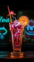 gloeiend verfrissing een neon teken beeldt af een cocktail, compleet met een weinig paraplu verticaal mobiel behang ai gegenereerd foto