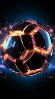 neon voetbal bal banier promoten sport- wedden en verdiensten met opvallend stijl verticaal mobiel behang ai gegenereerd foto