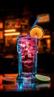 neon dorst quencher een teken verlicht een cocktail gegarneerd met een miniatuur paraplu verticaal mobiel behang ai gegenereerd foto