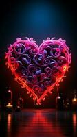levendig liefde Scherm neon harten teken voegt toe flair naar de zwart canvas verticaal mobiel behang ai gegenereerd foto