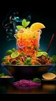 culinaire schittering in neon een zichtbaar traktatie van verlichte en smakelijk voedsel verticaal mobiel behang ai gegenereerd foto