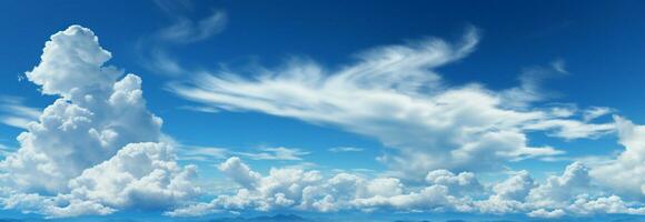 aard canvas sereen panorama van blauw lucht en afdrijven wit wolken ai gegenereerd foto