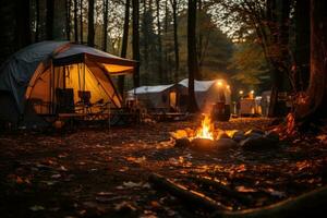 camping in de strand in de ochtend- visie reclame landschap fotografie ai gegenereerd foto