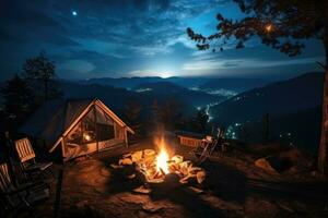 camping in de strand in de ochtend- visie reclame landschap fotografie ai gegenereerd foto