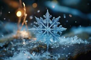 sneeuwvlok vallend in de winter seizoen reclame fotografie foto
