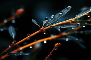 regendruppels Aan bladeren met ingezoomd focus visie ai generatief foto