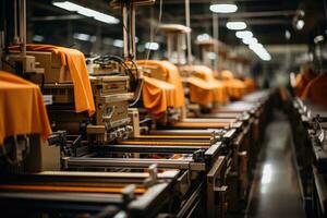 foto van binnen textiel fabriek lijn productie visie ai generatief