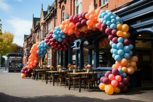 ballon slinger poort met boog streven naar prijs professioneel reclame fotografie ai gegenereerd foto