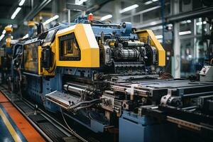 foto van binnen mechanisch fabriek lijn productie visie ai gegenereerd