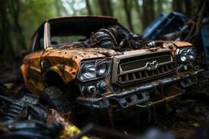 binnen roestig auto kap motor professioneel reclame fotografie ai gegenereerd foto