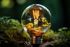 licht bollen en fabriek zaden symboliseren een groen energie ecosysteem professioneel reclame fotografie ai gegenereerd foto