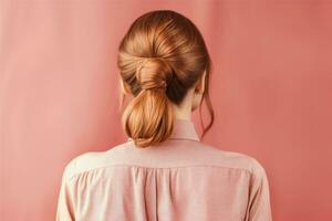 Dames chignon kapsel kijken van terug professioneel reclame fotografie ai gegenereerd foto