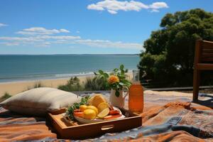 picknick Aan de tapijt strand visie professioneel reclame fotografie ai gegenereerd foto