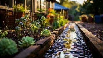 verzamelen regenwater naar hydrateren een levendig duurzame Kerstmis tuin foto