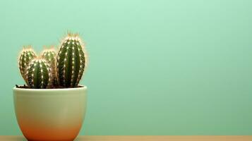 cactus in een pot Aan een geel en blauw achtergrond. minimaal stijl. fabriek concept generatief ai foto