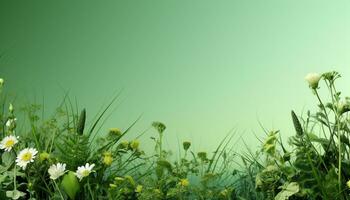 geel bloemen in een vaas Aan een groen achtergrond ai gegenereerd foto