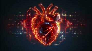 menselijk hart met kardiogram voor medisch hart Gezondheid zorg achtergrond, ai generatief foto