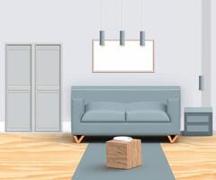 3d leven kamer interieur ontwerp met bank, tafel en televisie of 3d interieur illustratie foto