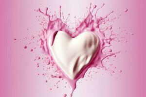 roze hart vorm melk plons, romantisch voedsel symbool voor valentijnsdag dag, ai generatief foto