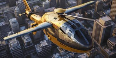 helikopter in de vorm van wonder valk stijgt tegen een helder achtergrond. ai generatief foto