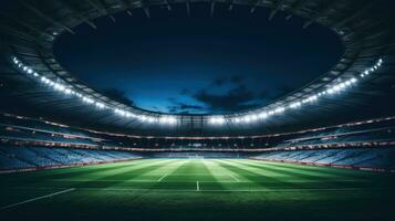 Amerikaans voetbal stadion binnen Bij nacht met lichten na-productie foto