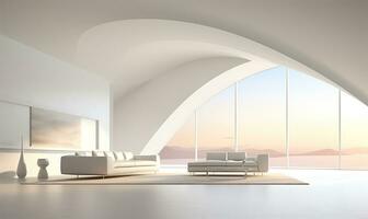 wit Open ruimte interieur met minimalistisch ontwerp elementen. ai gegenereerd foto