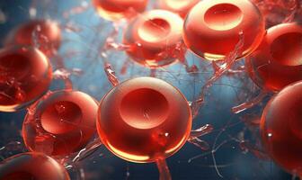 wetenschappelijk illustratie, rood bloed cellen net zo bekeken onder een microscoop. ai gegenereerd foto