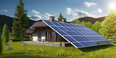 fotovoltaïsche zonne- panelen. duurzame energie. een mini macht fabriek voor een huis. generatief ai foto