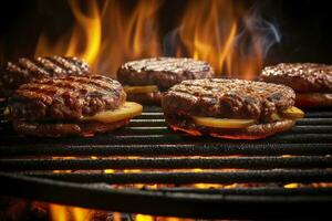 hamburgers Aan de grillen. ai gegenereerd foto