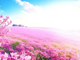 zomer roze bloem weide wilde bloemen veld- met ochtend- zonlicht. ai-gegenereerd foto