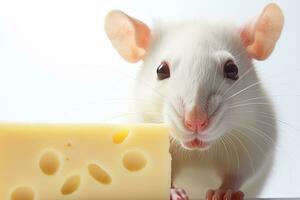 detailopname kopiëren ruimte wit temmen Rat of muis met kaas. ai gegenereerd. foto