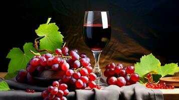 een glas van wijn en een bundel van druiven. ai gegenereerd. foto