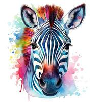 kleurrijk zebra afbeelding, waterverf illustratie geïsoleerd Aan wit achtergrond. generatief ai foto