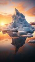 majestueus ijsberg omringd door kleiner ijs ijsschotsen foto
