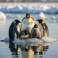 pinguïns waggelen Aan ijs ijsschots foto
