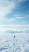 eenzaam ontdekkingsreiziger staand Aan enorm ijs ijsschots foto