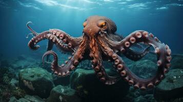 een groot Octopus zwemt in de diepten van de oceaan foto