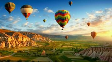 heet lucht ballonnen vlieg over- cappadocia - de Super goed toerist attractie in kalkoen ai generatief foto
