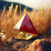 glinsterende goud vormen van de natuur luxueus sieraden Kristallen, edelstenen, en van de aarde planten. ai generatief foto