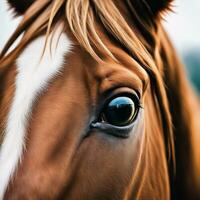 ai gegenereerd inhoud. bevallig elegantie een paard oog in detailopname foto