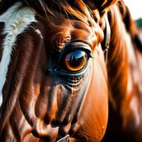 ai gegenereerd inhoud. bevallig elegantie een paard oog in detailopname foto