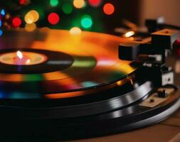 nostalgisch melodieën Kerstmis muziek- cd's en vinyl voor een blij vakantie seizoen. ai gegenereerd. foto