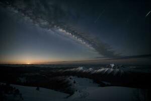 Doorzichtig winter lucht een hemel- symfonie van sterren. ai gegenereerd. foto