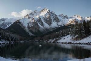 de adembenemend schoonheid van sneeuw afgedekt bergen. ai gegenereerd. foto