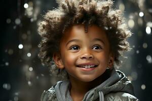 ai gegenereerd studio portret van schattig weinig Afrikaanse jongen Aan verschillend kleur achtergronden foto