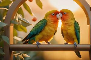 vastleggen liefde vogels. hartverwarmend foto's van aanhankelijk vogel koppels. ai generatief foto