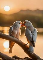 vastleggen liefde vogels. hartverwarmend foto's van aanhankelijk vogel koppels. ai generatief foto