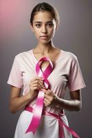 borst kanker bewustzijn. s werelds borst kanker dag roze lint thema. ai generatief foto