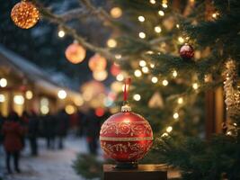 versierd Kerstmis boom met bal, klok en veel meer. ai generatief foto